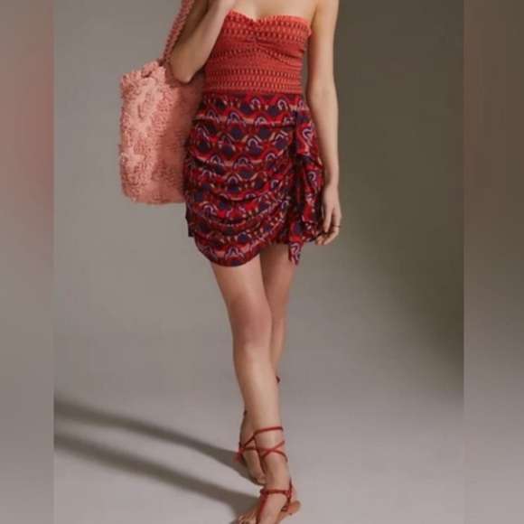Dolan from Anthropologie red asymmetrical ruffle patterned skirt, size small - Picture 1 of 8